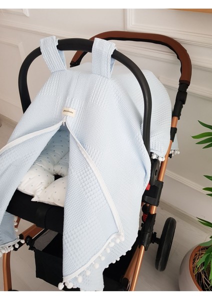 Waffle Pikeli Fermuarlı Bebek Puset Örtüsü ve Çift Taraflı Puanlı Bebek Puset Minderi modelleri