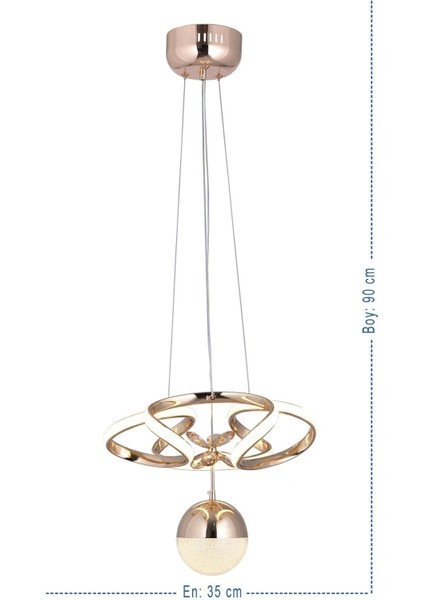 UltraNova 3 Renk Gold Led Kristal Taşlı Ahşap Avize, 30x100 cm, şık ve modern tasarım