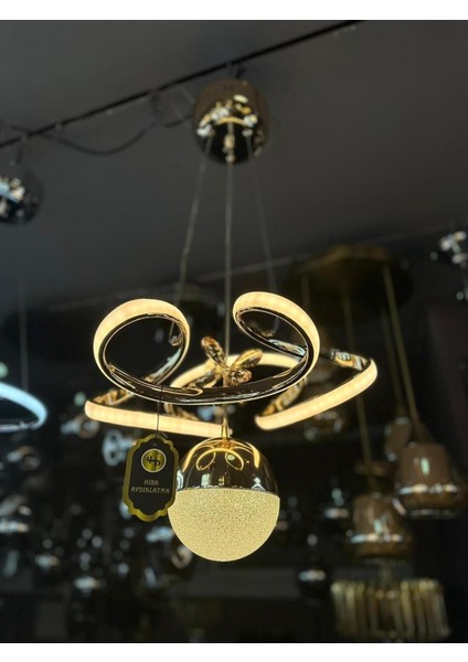 UltraNova 3 Renk Gold Led Kristal Taşlı Ahşap Avize, 30x100 cm, şık ve modern tasarım