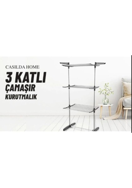 UltraNova Siyah 3 Katlı Metal Tekerlekli Kurutmalık, Şık ve Kullanışlı Organize Çözüm