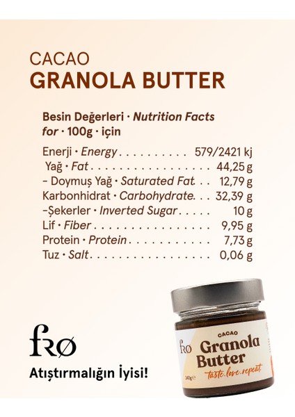Granola Butter Cacao Glutensiz Şekersiz Vegan Sürülebilir Ezme 240 gr fırsatları