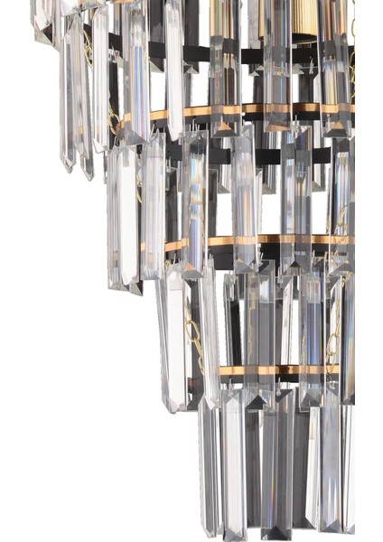 UltraNova 6'lı Siyah Kristal Avize, Modern Tasarım, 35x57 cm, Şık ve Estetik Aydınlatma