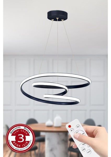 UltraNova 3 Renk Kumandalı Siyah Alüminyum LED Avize 20x40 cm