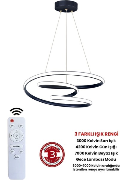 UltraNova 3 Renk Kumandalı Siyah Alüminyum LED Avize 20x40 cm modelleri