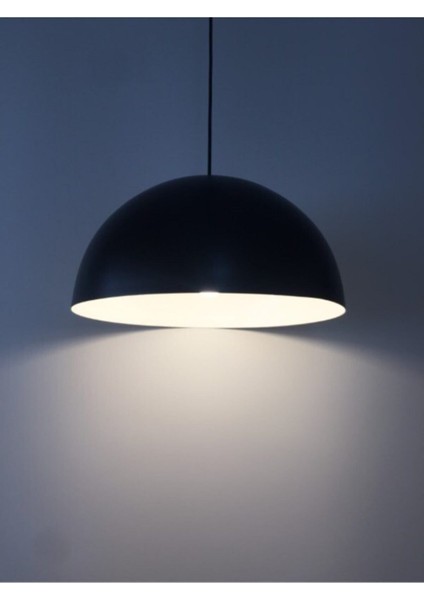 UltraNova Retro Siyah Metal Sarkıt Avize, Beyaz İç, 40 cm, Modern Tasarım