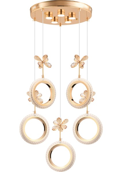 UltraNova 5'li Renkli Ledli Kristal Taşlı Modern Avize, Metal, 35x35 cm modelleri