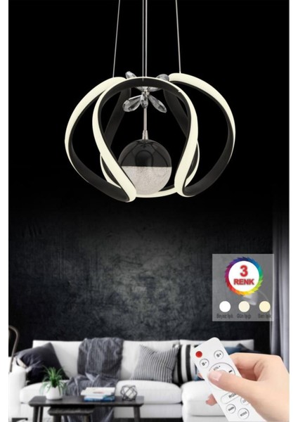 UltraNova Modern siyah metal avize, uzaktan kumandalı, üç renk seçeneği, 30x60 cm fiyatları