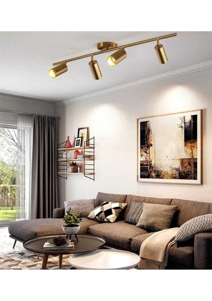 UltraNova Sarı Işık Modern Salon ve Mutfak Spot Ledli 4'lü Avize, Metal Materyal