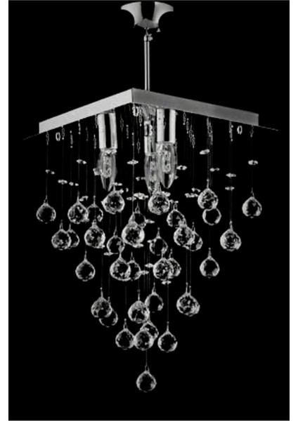 UltraNova 3'lü Kare Avize, Krom, Taşlı, Modern Tasarım, Salon, Mutfak ve Yatak Odası İçin