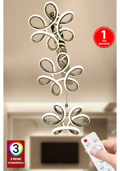 UltraNova Üçlü Renkli Kumandalı Led Avize, Alüminyum, 60x60, Modern Salon ve Oturma Odası Dekoru