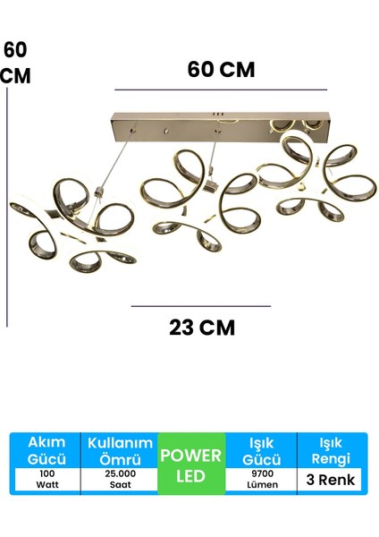 UltraNova Üçlü Renkli Kumandalı Led Avize, Alüminyum, 60x60, Modern Salon ve Oturma Odası Dekoru