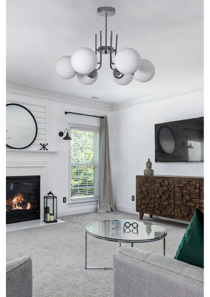 Vien Modern Tasarım Salon Yemek Odası Mutfak Gri Renk Beyaz Camlı Sarkıt 6 Lı Avize