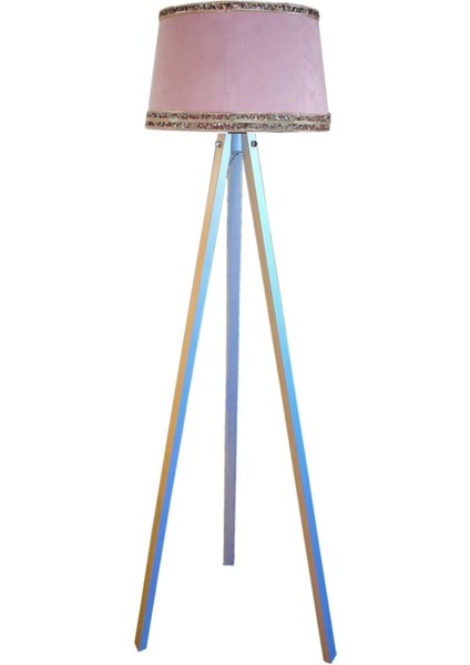 UltraNova Yüksek Ahşap Tripod Lambader, Pudra/Beyaz Ayak, Şık ve Modern Tasarım