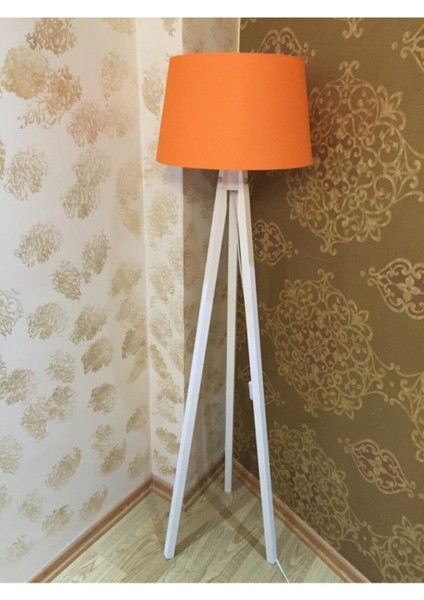 UltraNova Şık turuncu ve beyaz ahşap üç ayaklı modern lambader