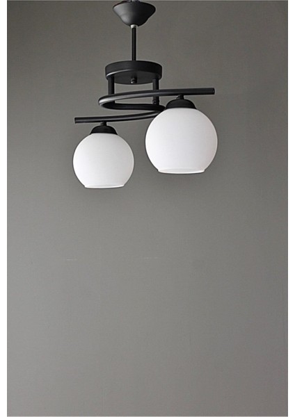 UltraNova Siyah Beyaz Camlı 2'li Avize, Metal, 45x45, Modern ve Şık Aydınlatma Seti