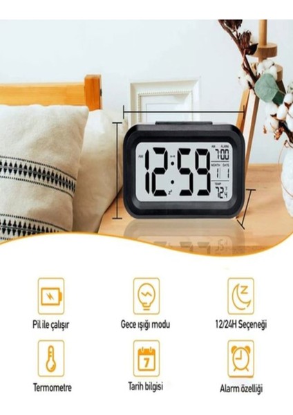 UltraNova Dekoratif dijital masa saati, alarm ve termometre özellikli, beyaz renkli ve şık tasarım