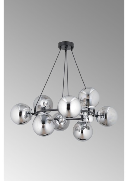 UltraNova Füme camlı 8'li metal avize, modern ve şık tasarım, 75x75 cm, çok yönlü kullanım