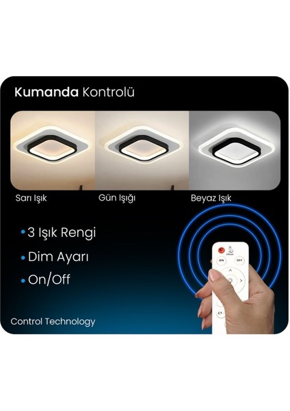 UltraNova Modern 3'lü renkli LED tavan lambası, 24x24cm, akrilik ve metal malzeme