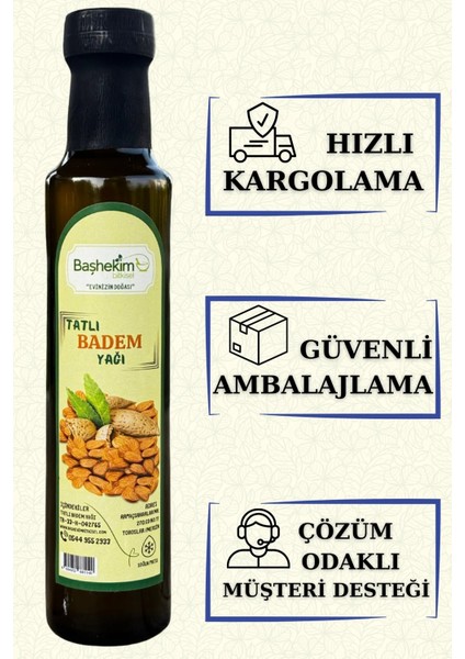 Tatlı Badem Yağı 250 ml Soğuk Press Katkısız Saf Seyreltilmemiş Yerli Üretim Isıl Işlem Görmemiş