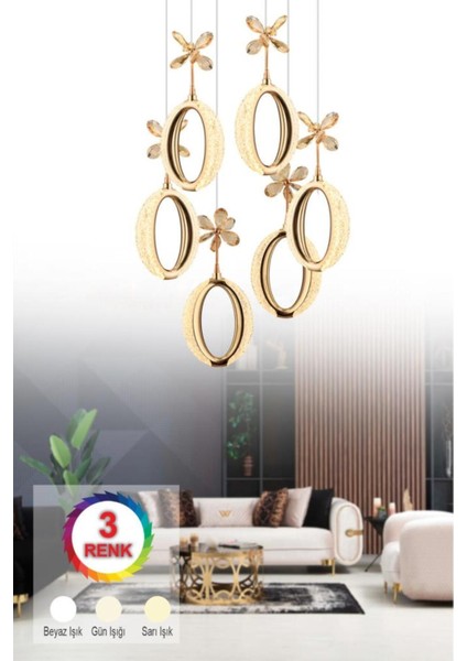 UltraNova 6'lı Ledli Modern Avize, Metal, Renkli, Şık ve Zarif Aydınlatma Seçeneği