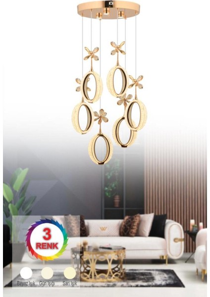 UltraNova 6'lı Ledli Modern Avize, Metal, Renkli, Şık ve Zarif Aydınlatma Seçeneği