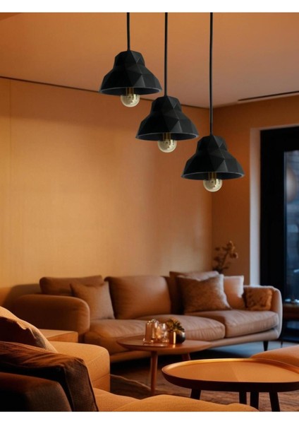 UltraNova Prizma Siyah Tekli Avize, E27, Rustik Ampul, Plastik Malzeme, 145x110 Boyut