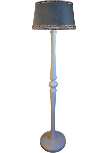 UltraNova El Yapımı Masif Lambader, Ahşap Ayaklı, Kadife Koyu Gri, Yükseklik 151-200 cm