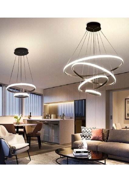 UltraNova Şık Beyaz LED Avize Seti 4'lü ve 2'li, Alüminyum Tasarım, Modern Işıklandırma