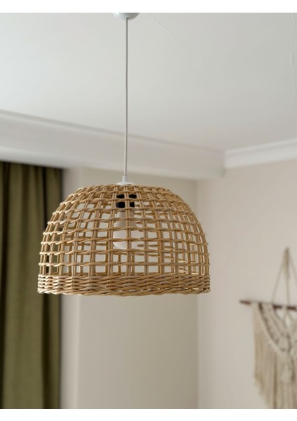 UltraNova El Yapımı Hasır Avize, Bambu Tasarım, 32x58 cm, Şık ve Doğal Aydınlatma Parçası
