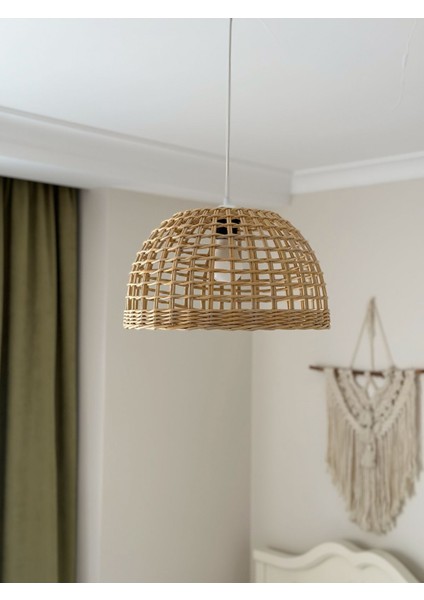 UltraNova El Yapımı Hasır Avize, Bambu Tasarım, 32x58 cm, Şık ve Doğal Aydınlatma Parçası