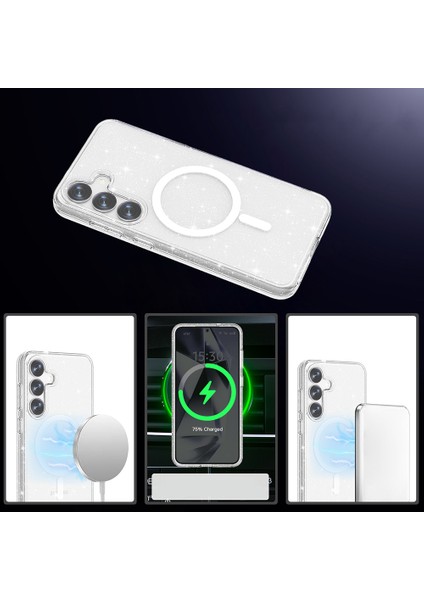 Iphone 14 Plus Kılıf M-Safe Özellikli Nokta Simli Parlak Transparan Prismara Premium Kapak