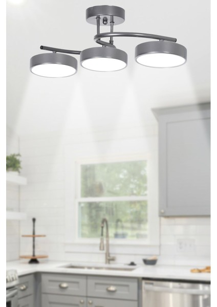 UltraNova Modern gri led avize, metal gövde, 3'lü, 30x60 cm, şık ve zarif aydınlatma seçeneği