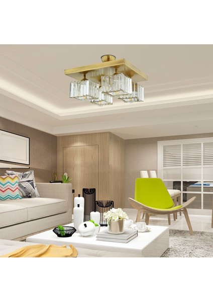 UltraNova 4'lü Eskitme Modern Kristal Salon Avizesi, Metal, 4 Başlık