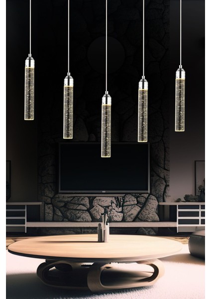 UltraNova Modern 5’li 72W metal sıralı krom kaplama lamba, 90x90 cm, şık tasarım