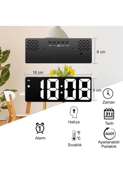 UltraNova USB Güçlü LED Dijital Masa Saati, Takvim, Sıcaklık ve Alarm Özellikleriyle
