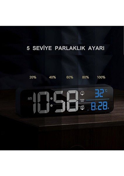 UltraNova HD LED Aynalı Dijital Saat, Sıcaklık, Tarih, Zaman Göstergesi, Plastik, Siyah fiyatları