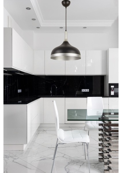 UltraNova Modern Siyah Gümüş Tekli Sarkıt Avize, Metal, 59x30, Dekoratif ve Şık Tasarım