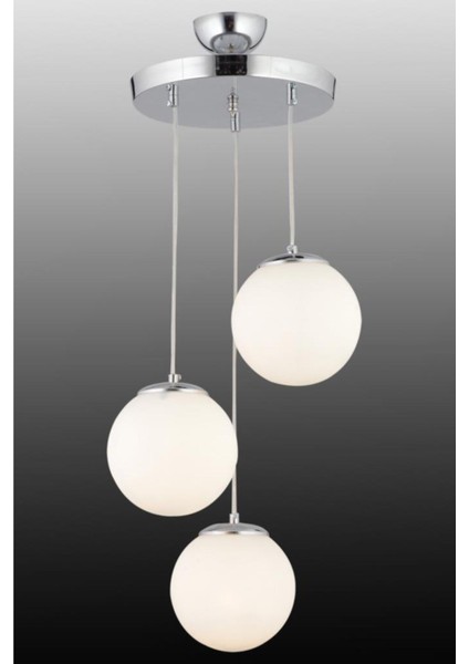 UltraNova 3'lü Gümüş Beyaz Cam Sarkıt Avize, Metal Materyal, 30x60 Boyut