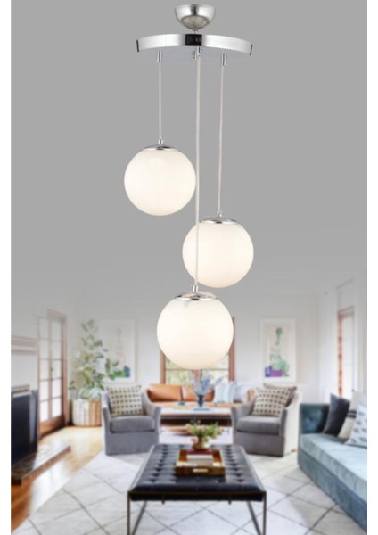 UltraNova 3'lü Gümüş Beyaz Cam Sarkıt Avize, Metal Materyal, 30x60 Boyut fiyatları