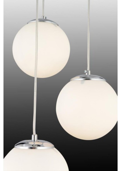 UltraNova 3'lü Gümüş Beyaz Cam Sarkıt Avize, Metal Materyal, 30x60 Boyut modelleri