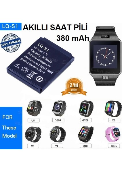 Akıllı Saat Bataryası Pili GT08 DZ09 V8 A1 Lq-S1