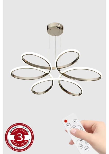 UltraNova 3 Renk Kumandalı Papatya Led Avize, Modern ve Şık Tasarım, Krom, 50x50cm fırsatları