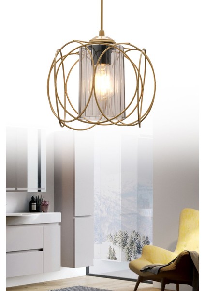 UltraNova Füme Mika Camlı Eskitme Sarkıt Avize, 12x21 cm, Metal, 1 Başlık, Modern Aydınlatma