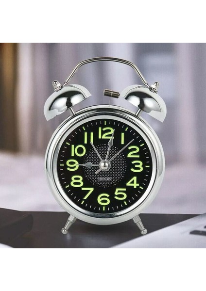 UltraNova Vintage metal masa saati, büyük boy, analog gösterge, ışıklı alarm, şık gri tasarım indirimleri