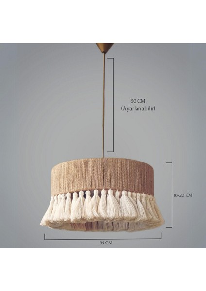 UltraNova Rustik ve doğal tarzda 35x90 cm jüt ve makrome avize, şık aydınlatma seçeneği