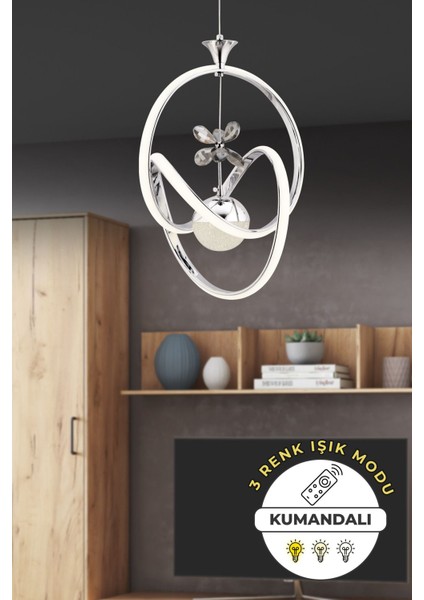 UltraNova 3 Renk Işık Dimmerli Modern Sarkıt Led Avize, Alüminyum, 30x75 cm
