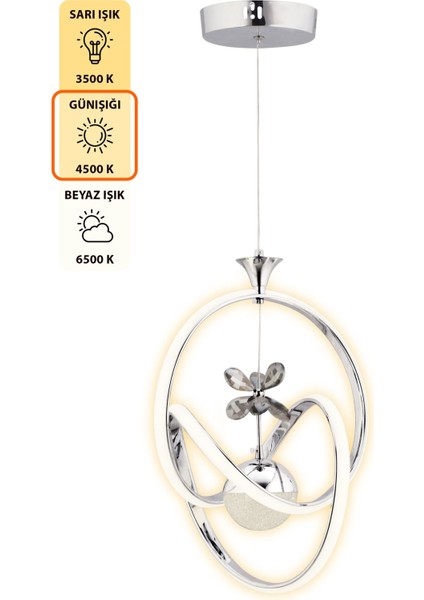 UltraNova 3 Renk Işık Dimmerli Modern Sarkıt Led Avize, Alüminyum, 30x75 cm