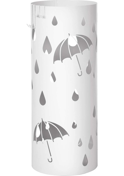 LUC23W Şemsiye Standı, Metal Yuvarlak Şemsiye Ayağı, Su Toplama Kasesi Çıkarılabilir, Kancalı, 49 x Ø 19,5 Cm, Beyaz