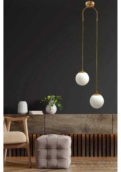 UltraNova Modern 2'li sarkıt avize, beyaz cam, metal malzeme, 40x18 boyutlu.