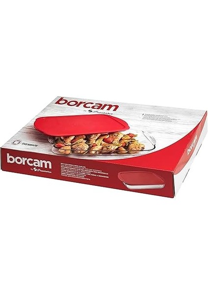 Borcam Kırmızı Kapaklı Dikdörtgen Saklama Kabı, 3.85 L